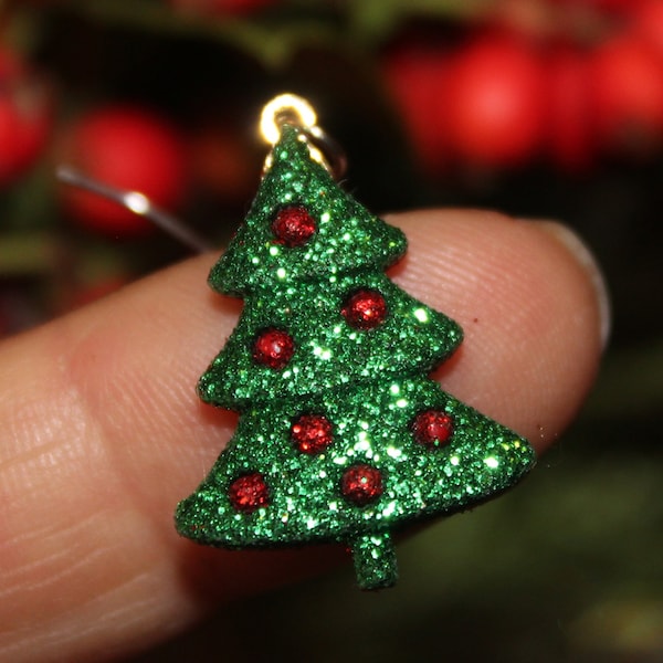 Glitter Christmas Tree Holiday Earrings Glittered and Bling