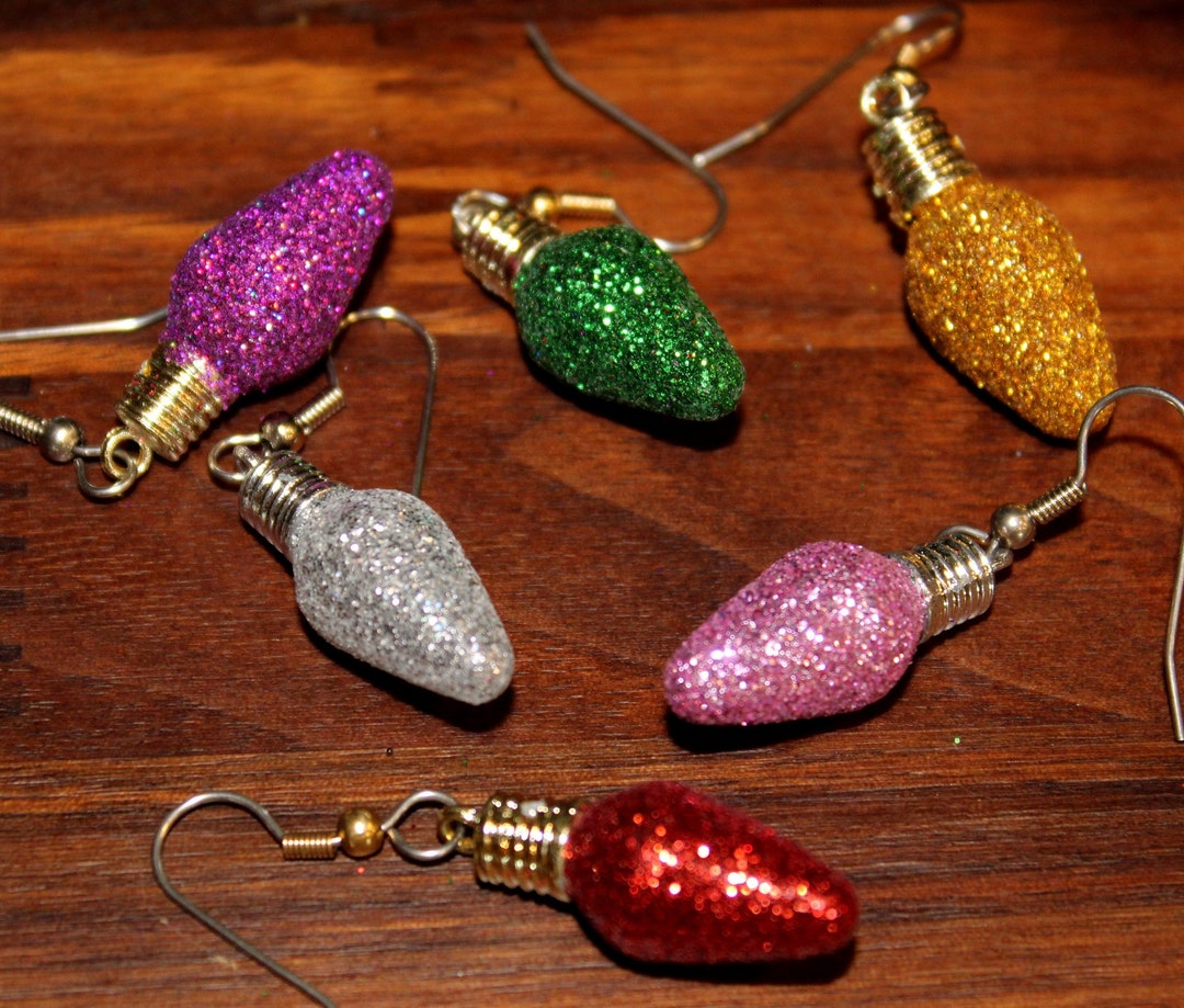 Fun Sparkly Glittery Christmas Light Bulb Earrings Tree Red Etsy