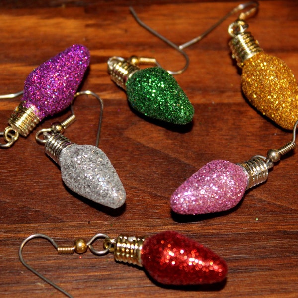 Christmas Necklace Red Green Glitter Christmas Light Bulb Necklace Earrings Set