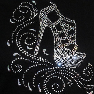 Rhinestone Shoe Unique Custom Women's Cute Fun Glitter Cool Embroidery Bling V-neck T shirt Cindy's Handmade Shirts Boutique image 2