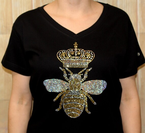 Rhinestone Queen Bee Shirt Gold Crown 