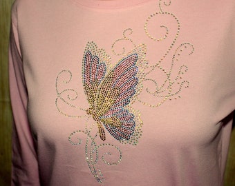Rhinestone Butterfly and Swirls, Ladies Bling Tee,Mother's Day Gift, Mom Nana Gift, Gift for Mom,Gift T-shirt for Her,Birthday Gift