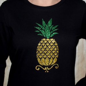 Bling Vinyl and Rhinestone Pineapple Longsleeve Ladies Tee T Shirt Hospitality Gift Shirt