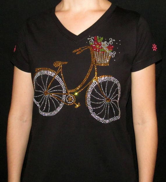 Rhinestone Bling Bicycle V-neck Ladies T Shirt - Etsy