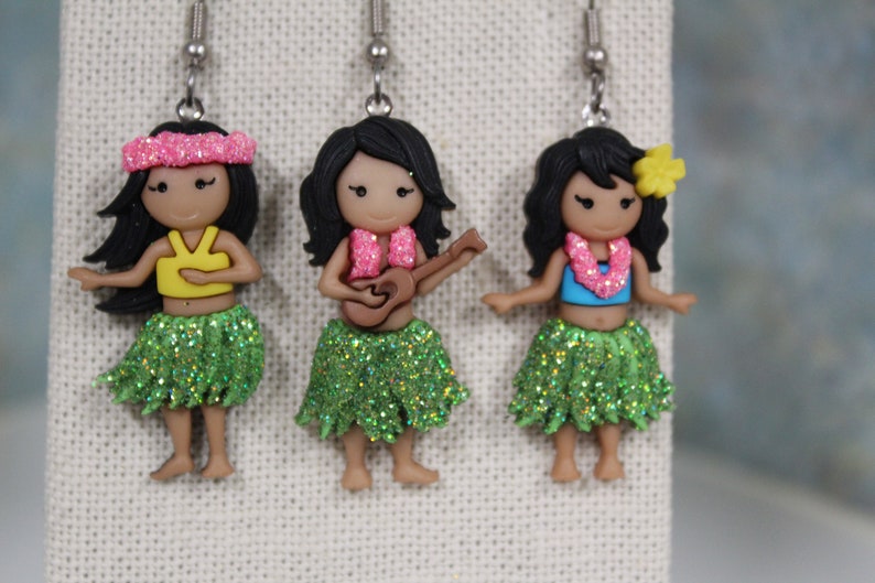 Hawaiian Girls Hula Girl Hawaii Earrings Vacation Fun Aloha Glittered and Bling image 6