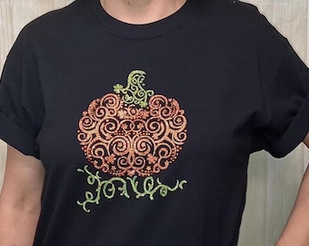 Glittered Swirl Pumpkin Bling Unisex Size Shirt