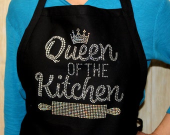 Queen of the Kitchen Apron Bling Rhinestone Cook Gift