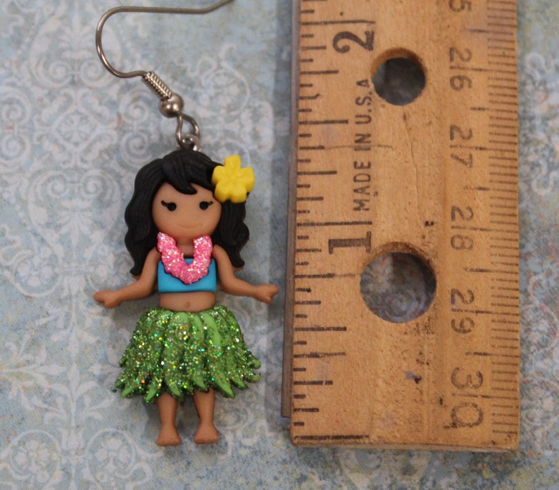 Hawaiian Girls Hula Girl Hawaii Earrings Vacation Fun Aloha Glittered and Bling image 7