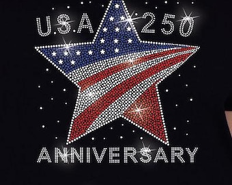 USA 250 Anniversary American Flag Star Bling V-neck Ladies T shirt