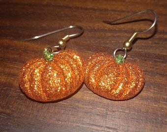 Thanksgiving Fall Autumn Pumpkin Earrings Glittered and Bling