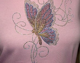 Rhinestone Butterfly with Swirls, Ladies Tee, Bling T-Shirt,Mother's Day Gift, Mom, Nana Gift, Gift for Mom, gift for Her, Birthday Gift