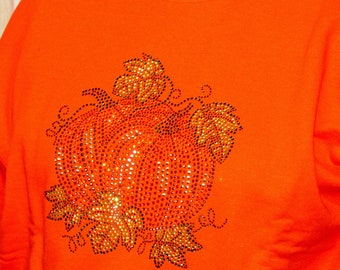 Rhinestone Pumpkin Fall Orange Bling Unisex Sweatshirt Thanksgiving Holiday Attire