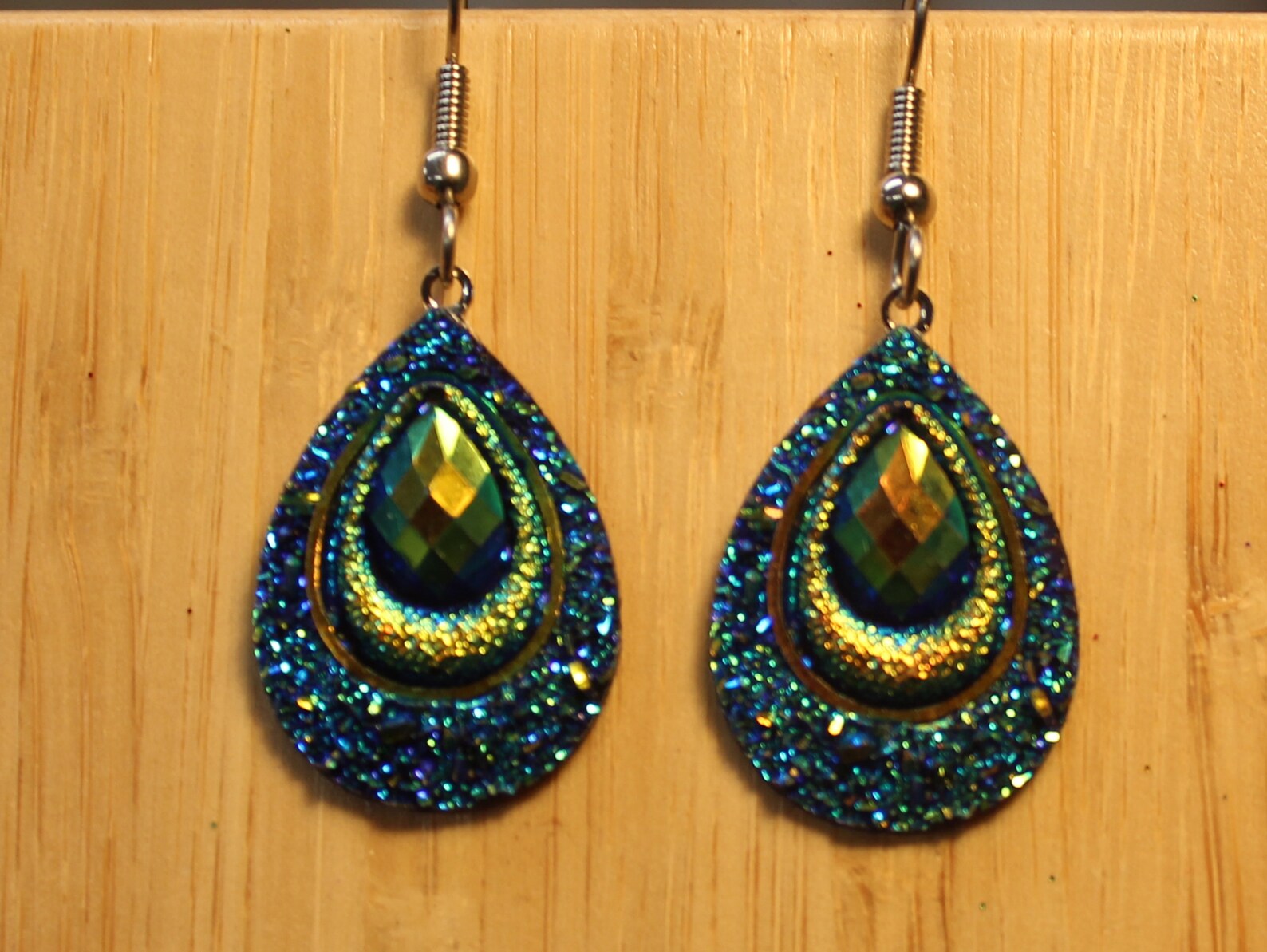 Bling Peacock Colored Teardrop Resin Iridescent Earrings | Etsy