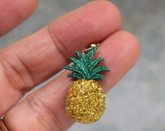 Pineapple Earrings Glittered, Pineapple Bling Jewelry, Tropical Earrings, Fruit Earrings, Hawaiian Earrings
