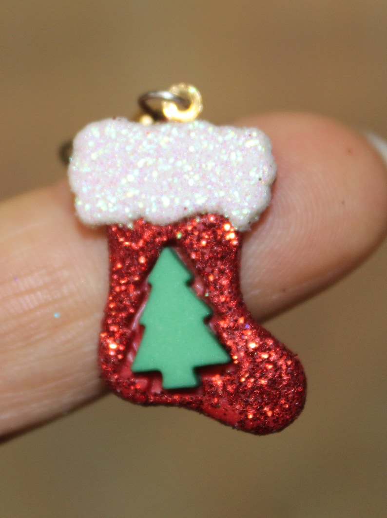 Christmas Stocking Gingerbread Man Christmas Tree Holiday Earrings Glittered and Bling image 4