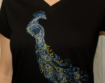 Rhinestone Peacock Bling Ladies V-Neck T-Shirt Tee, Gift for her, Mother's Day, Grandmother, Grandma, Nana, Glammy Bling Tee, Birthday