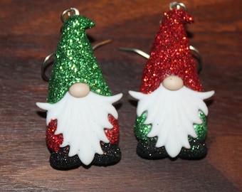 Christmas Holiday Gnome Gnomes Dwarf Elves Earrings Glittered and Bling