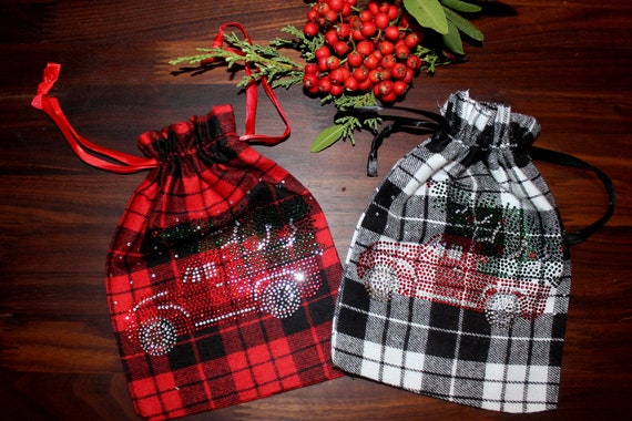 Buy Flannel Plaid Gift Bags Rhinestone Vintage Red Truck With