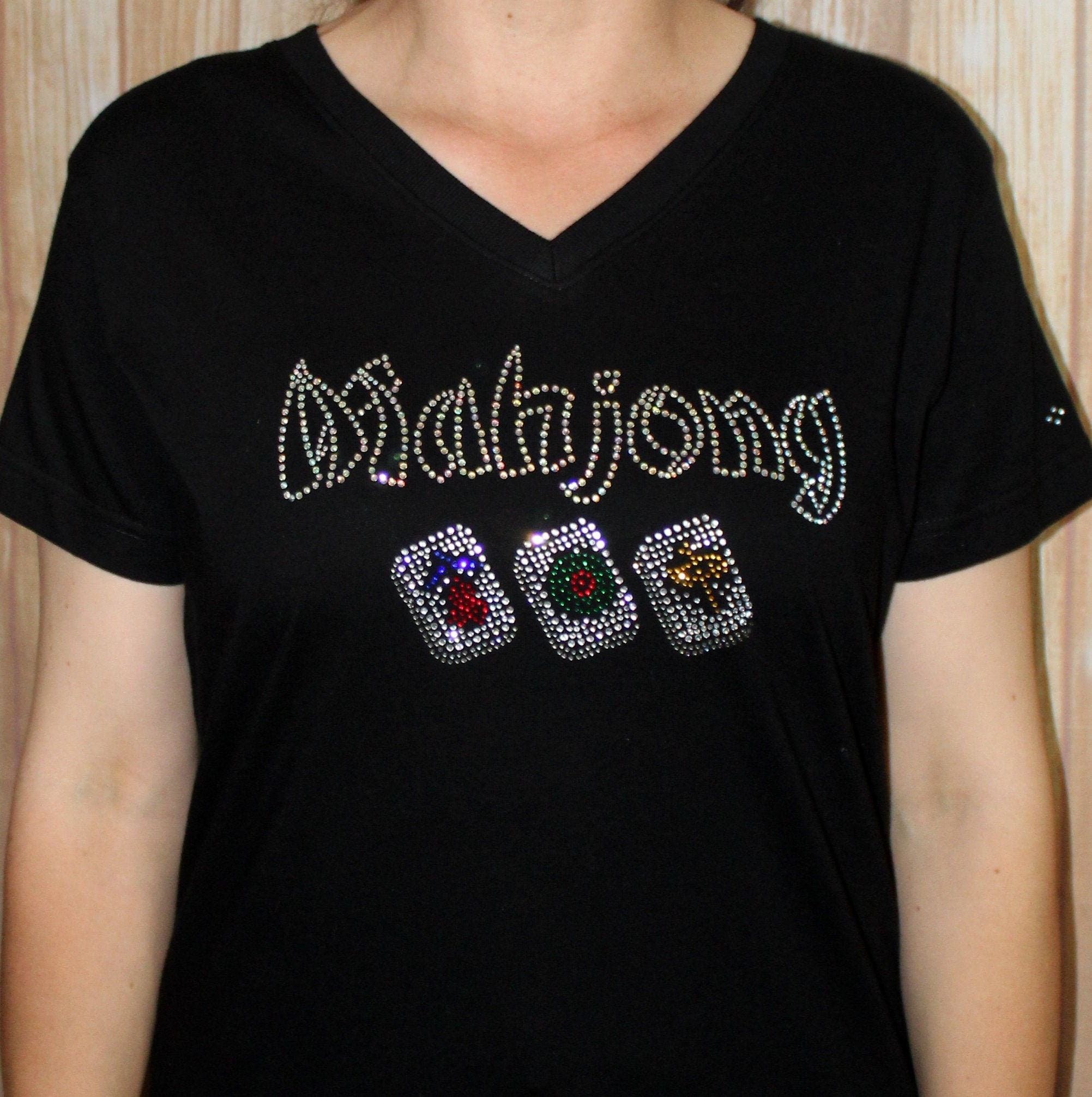 NEW!! Rhinestone Mahjong Bling V-neck T Shirt - Etsy
