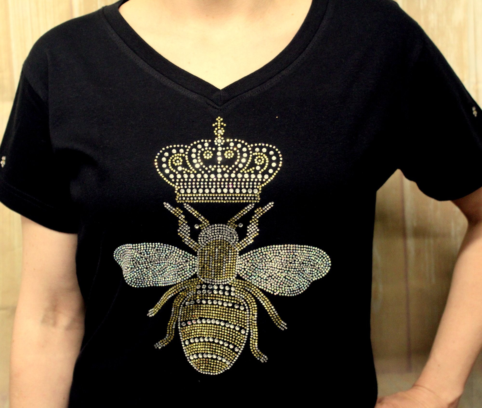 Rhinestone Queen Bee Ladies V-NECK Shirt Gold Crown Crystals - Etsy