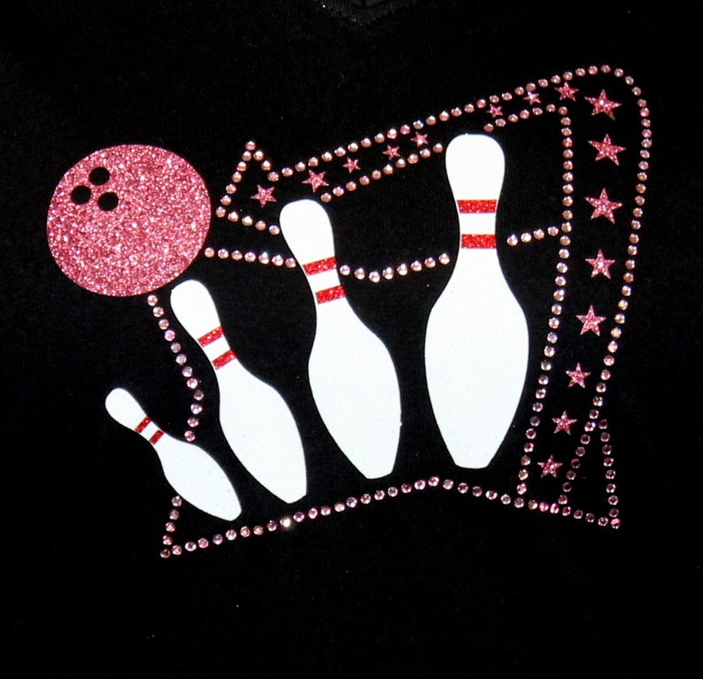 Retro Bowling Shirt With Pink Rhinestone and Vinyl Glitter Etsy