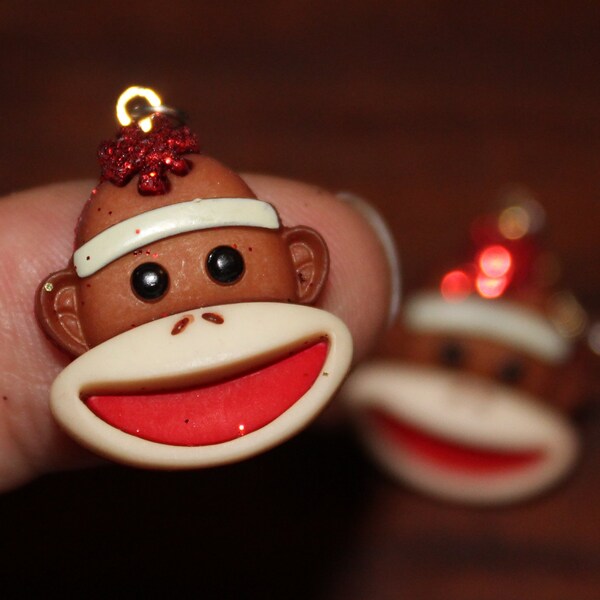 Adorable Sock Monkey Earrings Glittered and Bling Animal Zoo Jewelry