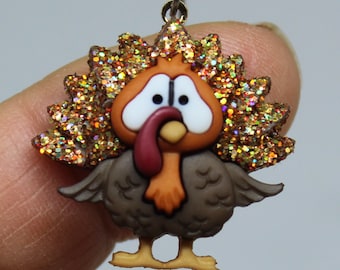 Thanksgiving Fall Autumn Turkey Earrings Worried Turkey Gobble Earrings Glittered and Bling