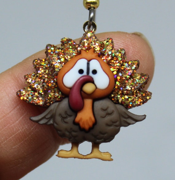 Thanksgiving Fall Autumn Turkey Earrings Worried Turkey Gobble