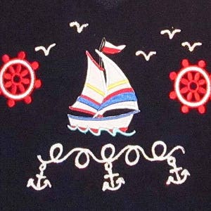 Nautical Embroidered Sailboat Ladies V-Neck T-Shirt with Hand painted Glittered Accents image 2