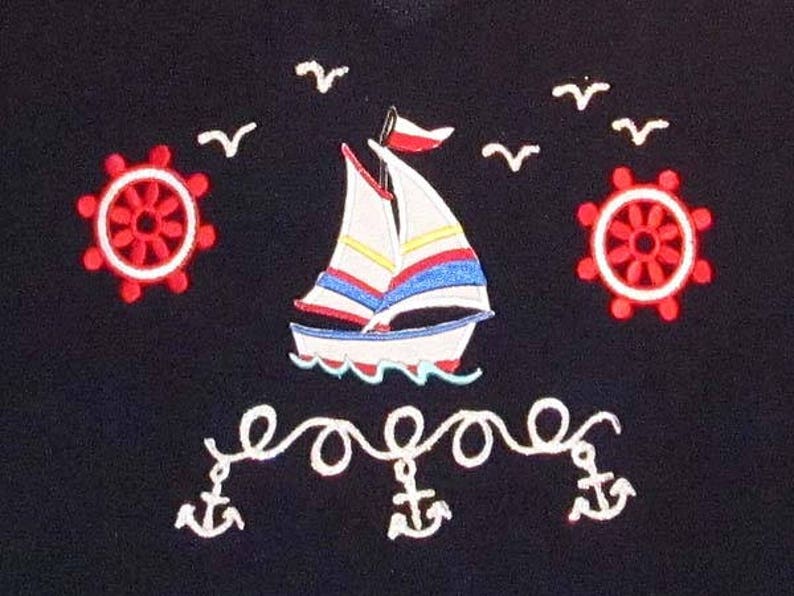 Nautical Embroidered Sailboat Ladies V-Neck T-Shirt with Hand painted Glittered Accents image 2