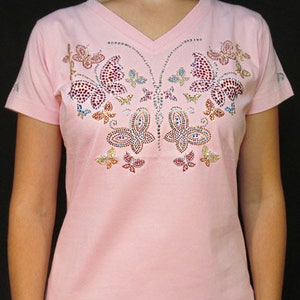 Rhinestud Butterfly of Butterflies Womens Ladies V-Neck T-Shirt Tee Mother's Day Nana Gift image 3