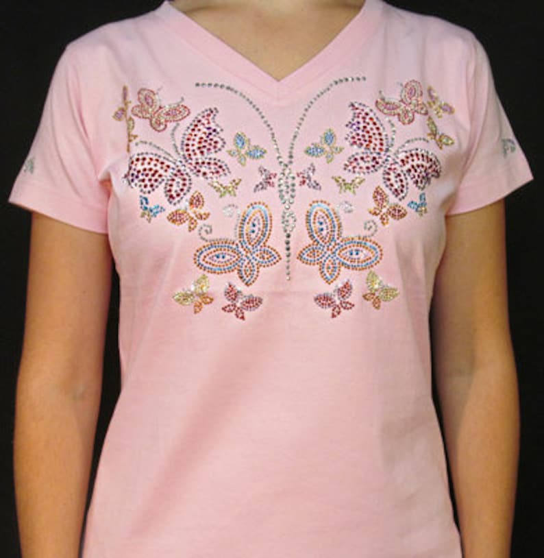 Rhinestud Butterfly of Butterflies Womens Ladies V-Neck T-Shirt Tee Mother's Day Nana Gift image 3