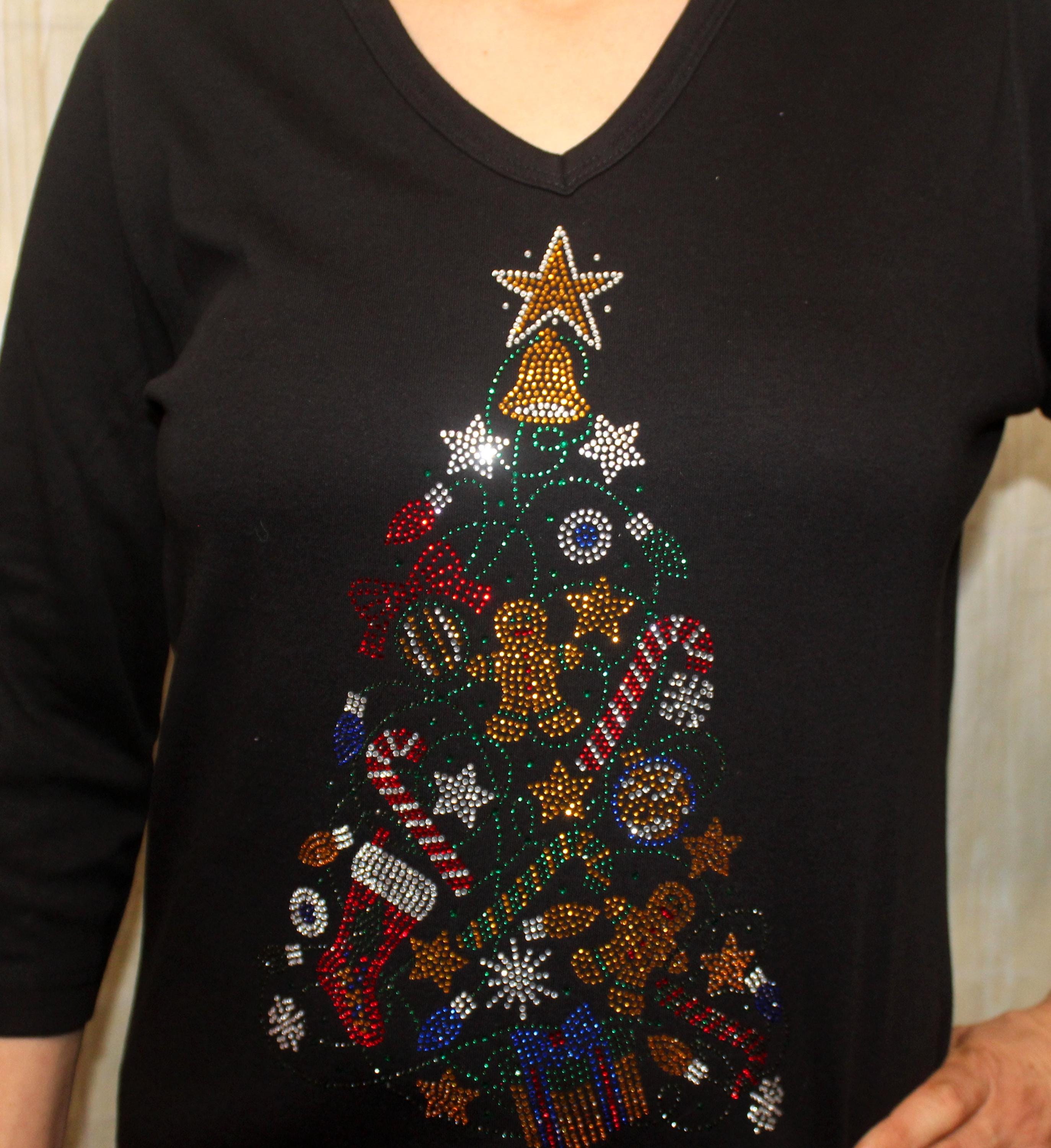 Christmas Tree Tee Whimsical Rhinestone Longsleeve Ladies Gift - Etsy