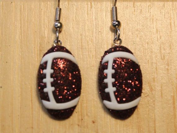 Sparkly Glittered Football Bling Earrings