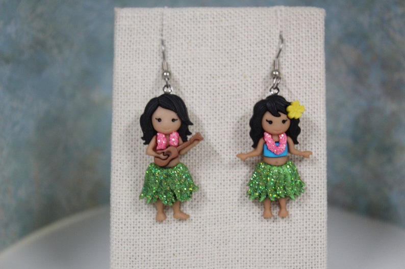 Hawaiian Girls Hula Girl Hawaii Earrings Vacation Fun Aloha Glittered and Bling image 2