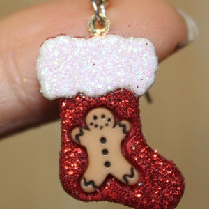 Christmas Stocking Gingerbread Man Christmas Tree Holiday Earrings Glittered and Bling image 3