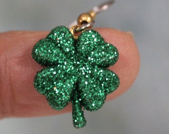 St Patricks Day Shamrock Irish Clover Earrings Glittered and Bling