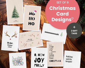 Digital Christmas Cards Set, Watercolor Holiday Greetings, 4x6 Printable Cards + Gift Tags, Instant Download, Humorous & Heartfelt
