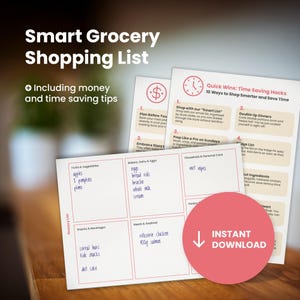Ultimate Grocery Shopping Bundle: Smart Printable List including Money and Time Saving Quick Tips, Family friendly