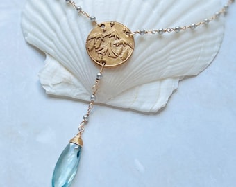 Aquamarine Tent Pendant Necklace: Handmade Camping Jewelry