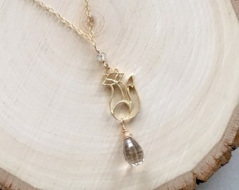 Fox Necklace: Smoky Quartz, Gold Filled Wire, Cottagecore Jewelry
