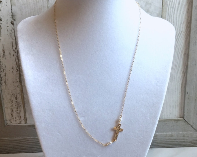 Faith over Fear Faith Necklace.  Dainty gold cross spiritual necklace that is the perfect for a communion necklace or baptism necklace gift.