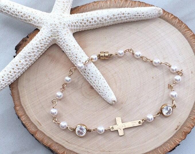 Gold everyday bracelet magnetic bracelet. Cross bracelet women magnetic clasp. Gold filled bracelet dainty gold bracelet or Christian gift.