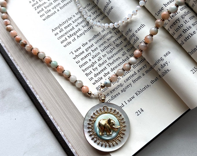 Elephant necklace. Repurposed button necklace featuring a repurposed vintage button charm.   Button jewelry gift. Repurposed jewelry gift