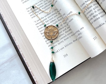 Gold Claddagh Necklace: Emerald & Indicolite Irish Heart Pendant