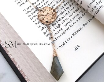 Grandmother Necklace: Labradorite, Bronze Medallion, Gold Filled Chain