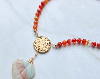 Fox Carnelian Necklace: Bronze Medallion, July Birthstone