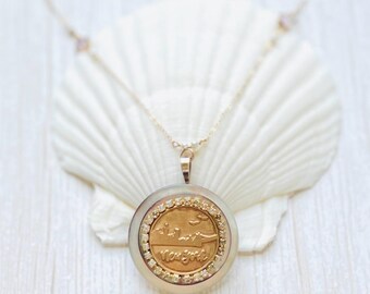 NYC Skyline Necklace: Bronze Medallion, Swarovski Pearls, Handmade