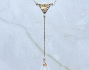 Milky Quartz Music Note Necklace: Handmade Bronze Medallion