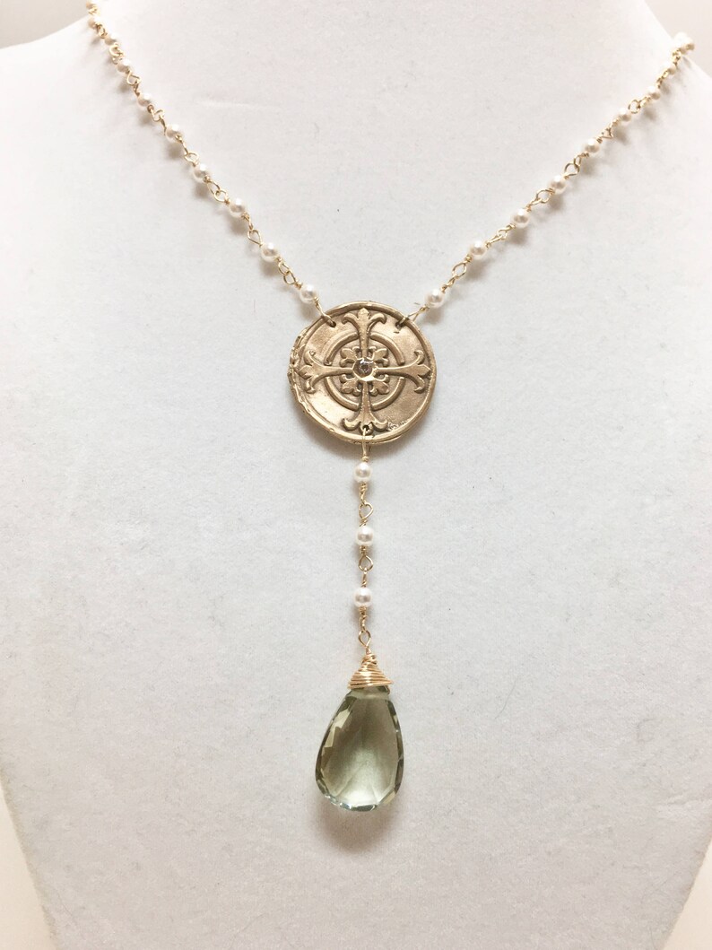 Pearl Necklace / Gold Jewelry / Amethyst Necklace / Cross Necklace